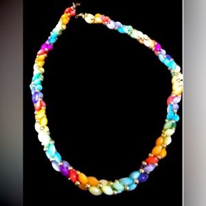 Double strand glass bead rainbow necklace